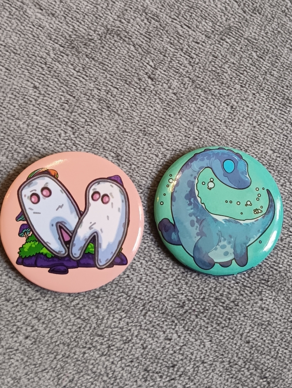 Cute Cryptid Creature Kawaii Button, Pin Set, Fresno Night Crawler & Nessie
